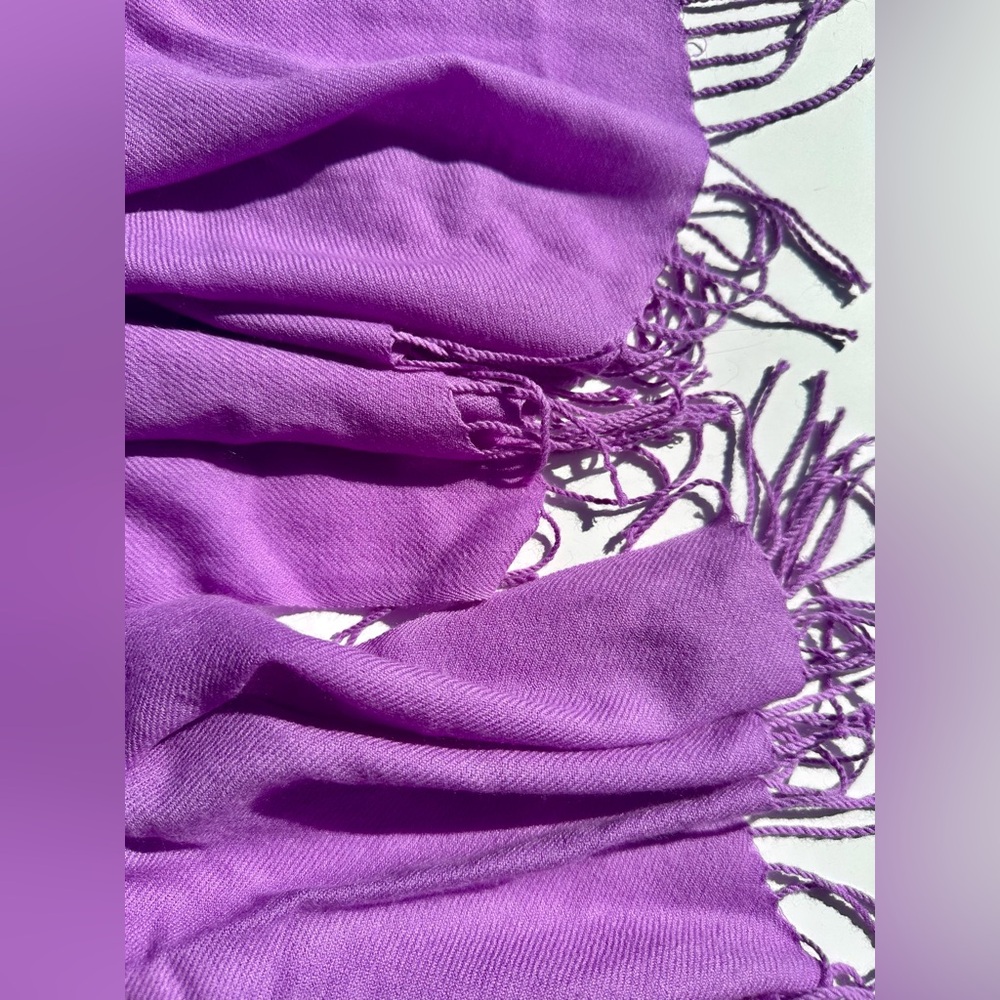 100% Cashmere Elegant Fuchsia Purple Shawl Wrap Scarf, 72”x28.5” - Picture 2 of 8